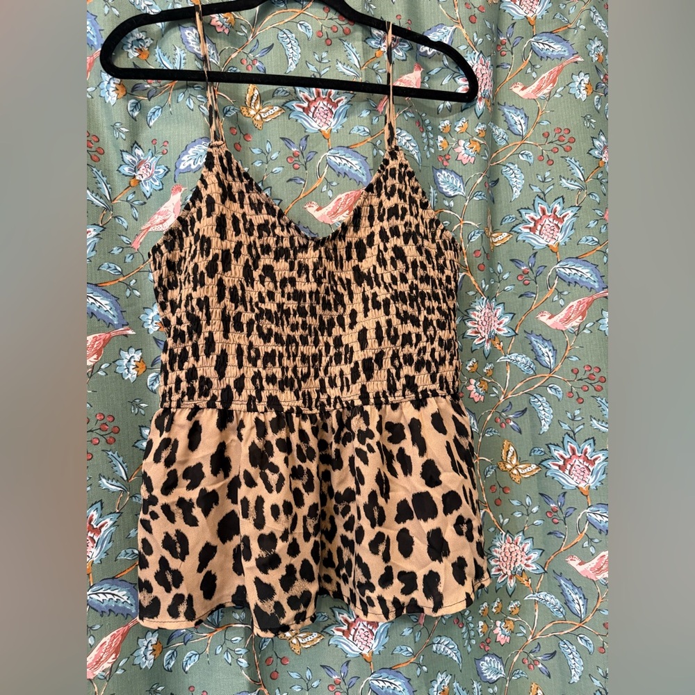 BiBi Black & Tan Leopard Smocked Cami